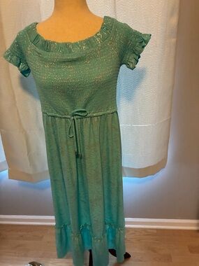 Michael Kors Turquoise Ruffled Tie-Waist Maxi Dress, Perfect for Summer!
